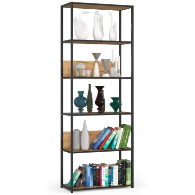 Metalna loft polica 70 cm - črno-hrastova obrt - 6 polic