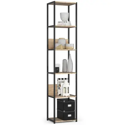 Metalna loft polica 40 cm - črna-sonoma hrast - 6 polic