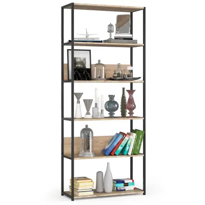 Metalna loft polica 80 cm - črna-sonoma hrast - 6 polic