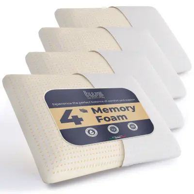 The White Stone Set 4 Spominska Pena Vzglavnika 40 x 70 cm | Višina 11 cm | Cervikalni vzglavniki, hipoalergeni, ergonomski in zračni | Proti zadušitv