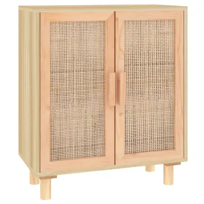Komoda - Predalnik rjava 60x30x70 cm trdna borovina in naravni ratan