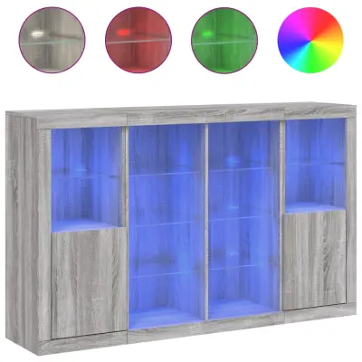 Komoda - Predalnik z LED lučkami 3 kosi siva sonoma inženirski les