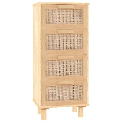 Komoda - Predalnik rjava 40x30x90 cm trdna borovina in naravni ratan