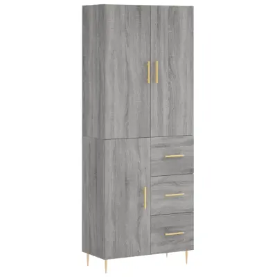 Visoka Komoda - Predalnik siva sonoma 69,5x34x180 cm inženirski les