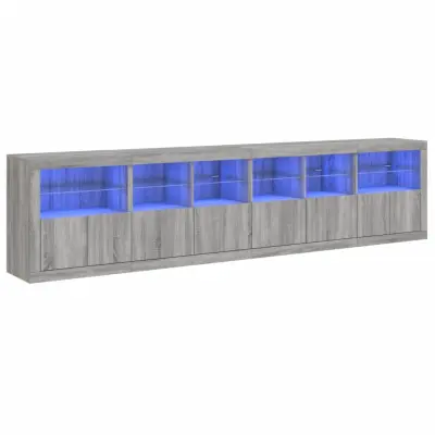 Komoda - Predalnik z LED lučkami siva sonoma 283x37x67 cm