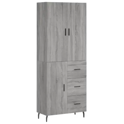 Visoka Komoda - Predalnik siva sonoma 69,5x34x180 cm inženirski les
