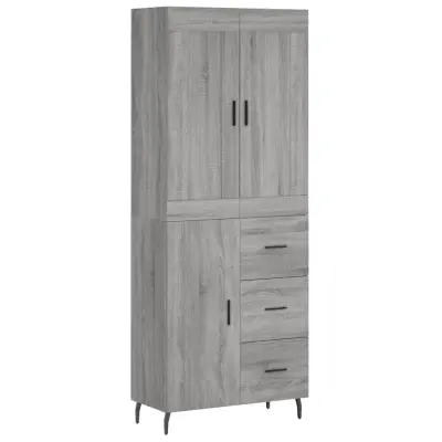 Visoka Komoda - Predalnik siva sonoma 69,5x34x180 cm inženirski les