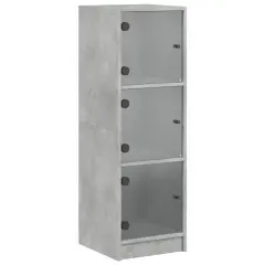 Visoka omara - Komoda - Predalnik s steklenimi vrati betonsko siva 35x37x109 cm
