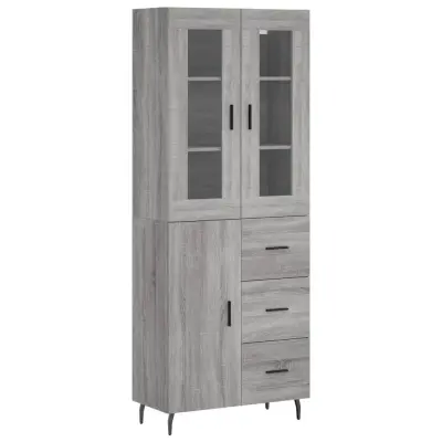 Visoka Komoda - Predalnik siva sonoma 69,5x34x180 cm inženirski les