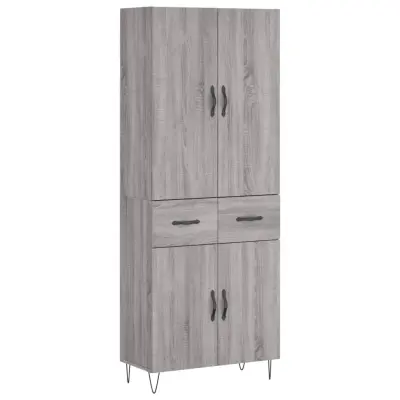 Visoka Komoda - Predalnik siva sonoma 69,5x34x180 cm inženirski les