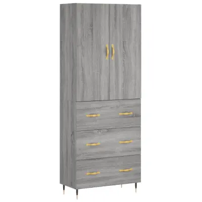 Visoka Komoda - Predalnik siva sonoma 69,5x34x180 cm inženirski les