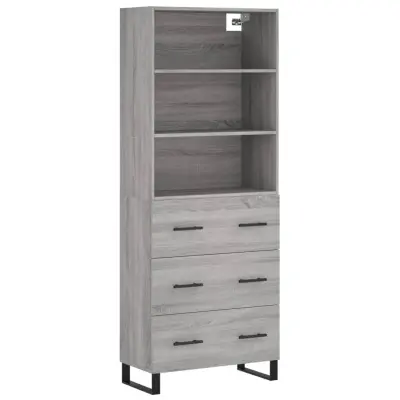 Visoka Komoda - Predalnik siva sonoma 69,5x34x180 cm inženirski les