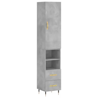 Visoka omara - Komoda - Predalnik betonsko siva 34,5x34x180 cm inženirski les