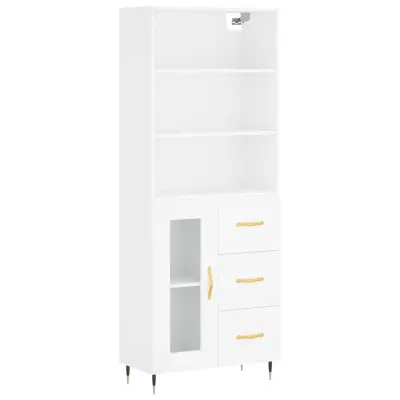 Visoka omara - Komoda - Predalnik bela 69,5x34x180 cm inženirski les