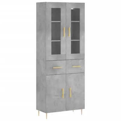 Visoka Komoda - Predalnik betonsko siva 69,5x34x180 cm inženirski les