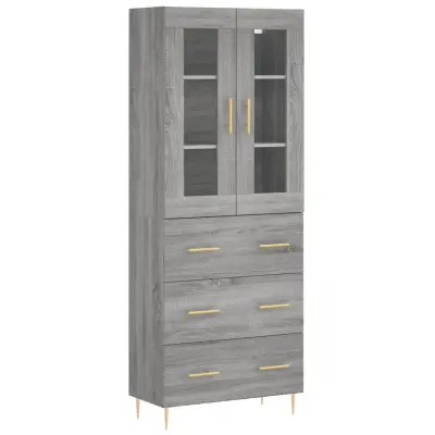 Visoka Komoda - Predalnik siva sonoma 69,5x34x180 cm inženirski les
