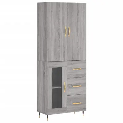 Visoka Komoda - Predalnik siva sonoma 69,5x34x180 cm inženirski les