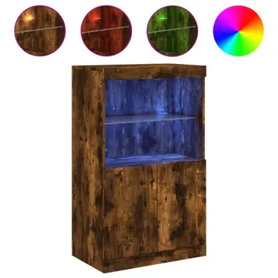 Komoda - Predalnik z LED lučkami dimljen hrast 60,5x37x100 cm