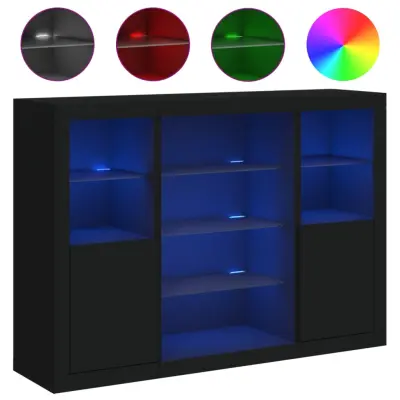 Komoda - Predalnik z LED diodami 3 kosi črn inženirski les