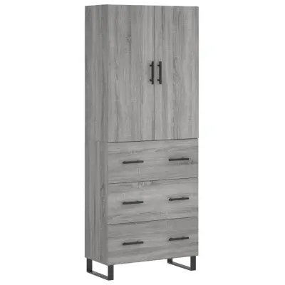 Visoka Komoda - Predalnik siva sonoma 69,5x34x180 cm inženirski les