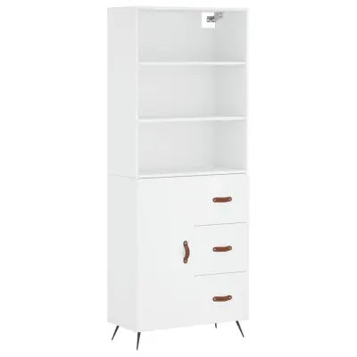 Visoka omara - Komoda - Predalnik bela 69,5x34x180 cm inženirski les