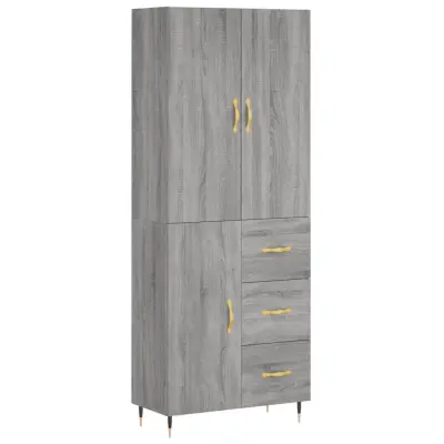 Visoka Komoda - Predalnik siva sonoma 69,5x34x180 cm inženirski les