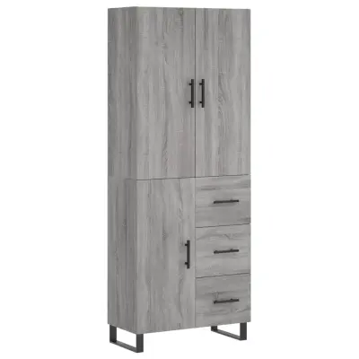 Visoka Komoda - Predalnik siva sonoma 69,5x34x180 cm inženirski les