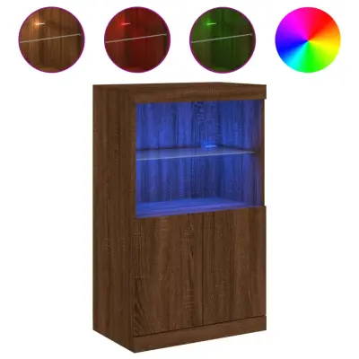 Komoda - Predalnik z LED lučkami dimljen rjav hrast 60,5x37x100 cm