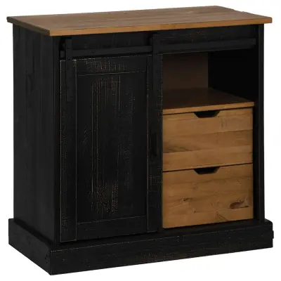 Komoda - Predalnik HALDEN z drsnimi vrati črna 80x40x80 cm masivni les