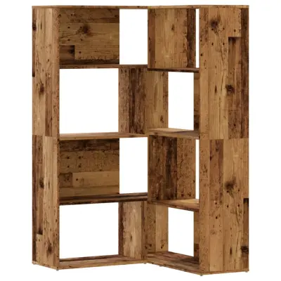 Kotna Knjižna omara - Knjižni regal 4-nadstropna starinski les 85x85x140 cm