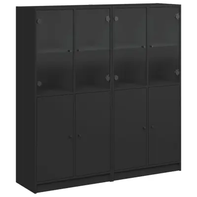 Knjižna omara - Knjižni regal z vrati črna 136x37x142 cm inženirski les