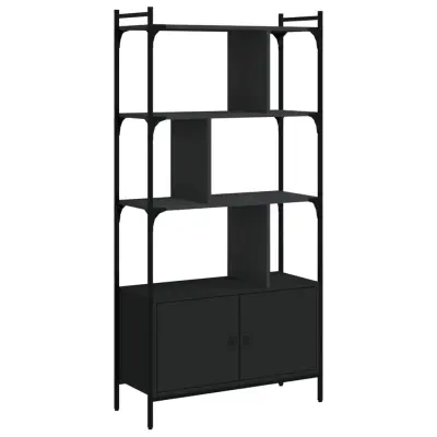 Knjižna omara - Knjižni regal z vrati črna 76,5x30x154,5 cm inženirski les