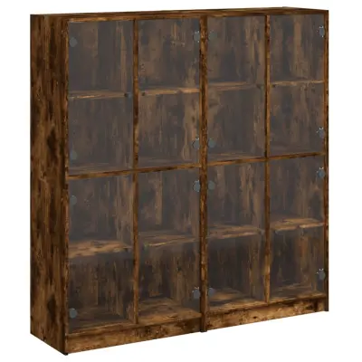 Knjižna omara - Knjižni regal z vrati dimljeni hrast 136x37x142 cm inž. les