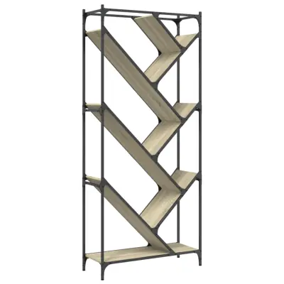 Knjižna omara - Knjižni regal sonoma hrast 79x30x180 cm inžen. les in kovina