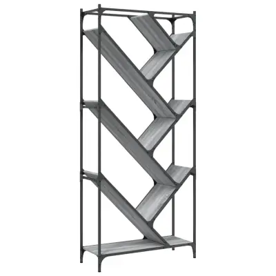 Knjižna omara - Knjižni regal siva sonoma 79x30x180 cm inženirski les in kovina