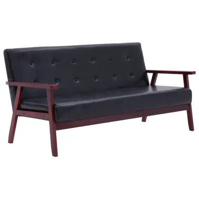 kavč - Sofa - Kanape 2 kosa črno umetno usnje