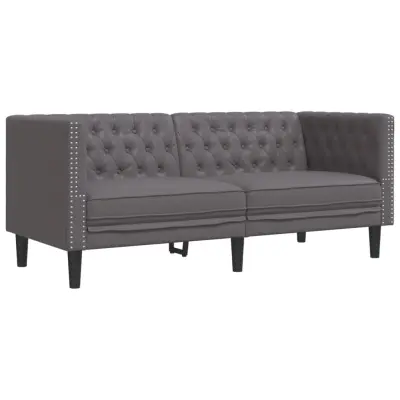 kavč - Sofa - Kanape dvosed Chesterfield siva umetno usnje
