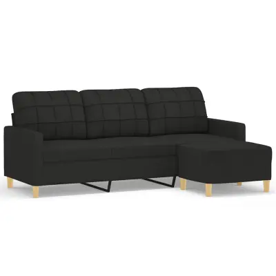 kavč - Sofa - Kanape s stolčkom za noge črn 180 cm blago