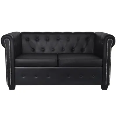 Chesterfield kavč - Sofa - Kanape dvosed umetno usnje črne barve