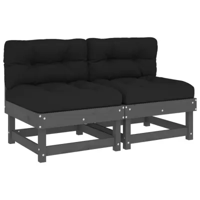 Sredinski kavč - Sofa - Kanape z blazinami 2 kosa siva trdna borovina