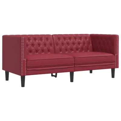 kavč - Sofa - Kanape dvosed Chesterfield vinsko rdeča umetno usnje