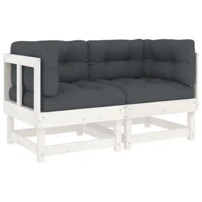 Kotni kavč - Sofa - Kanape z blazinami 2 kosa bela trdna borovina