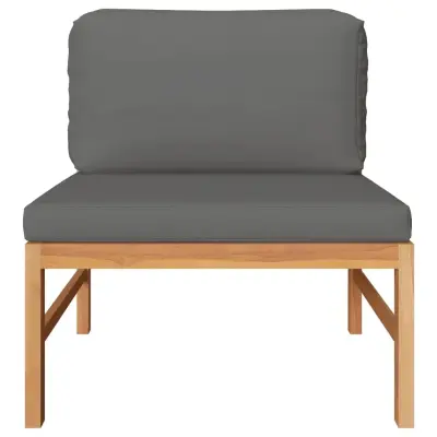 Sredinski kavč - Sofa - Kanape s temno sivimi blazinami trdna tikovina