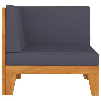 Sekcijski kotni kavč - Sofa - Kanape s temno sivimi blazinami trdna akacija