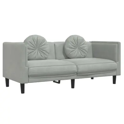 kavč - Sofa - Kanape dvosed z blazinami svetlo siv žamet