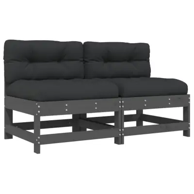 Sredinski kavč - Sofa - Kanape z blazinami 2 kosa siva trdna borovina