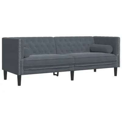 kavč - Sofa - Kanape chesterfield z vzglavniki trosed temno siv žamet