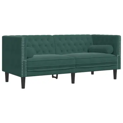 kavč - Sofa - Kanape chesterfield z vzglavniki dvosed temno zelen žamet