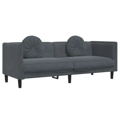 kavč - Sofa - Kanape trosed z blazinami temno siv žamet