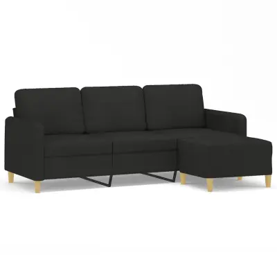 kavč - Sofa - Kanape s stolčkom za noge črn 180 cm blago